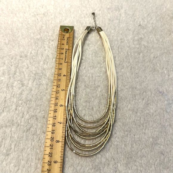 LOFT Ann Taylor Gold Tone Bar Beads Cream Multi Strand Choker Necklace - Picture 10 of 10